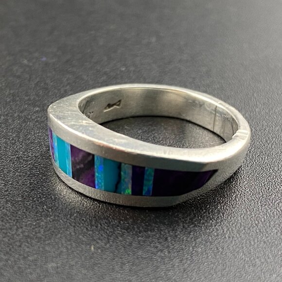 Native American Sugilite Turquoise Opal Inlay Ring Size 7.5 Unknown Artist Fish - Picture 9 of 16
